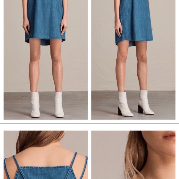 AllSaints Denim Mini Dress Small | Spaghetti Strap Halter Chambray Size Small - Picture 1 of 10